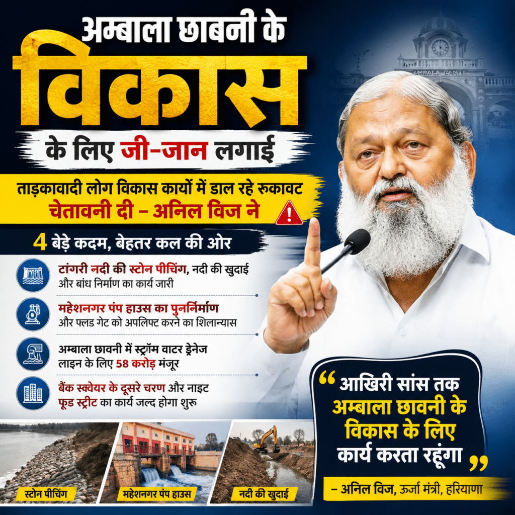 “अम्बाला छावनी का विकास करने के लिए मैंने जी-जान लगाई, आखिरी सांस तक विकास के लिए करता रहूंगा काम” : अनिल विज 1 ChatGPT Image May 17 2026 07 17 53 PM